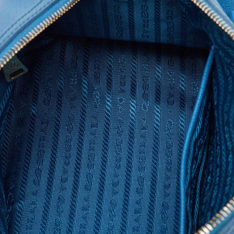 Pre Owned Prada Blue Saffiano Lux Leather Zip Boston Bag