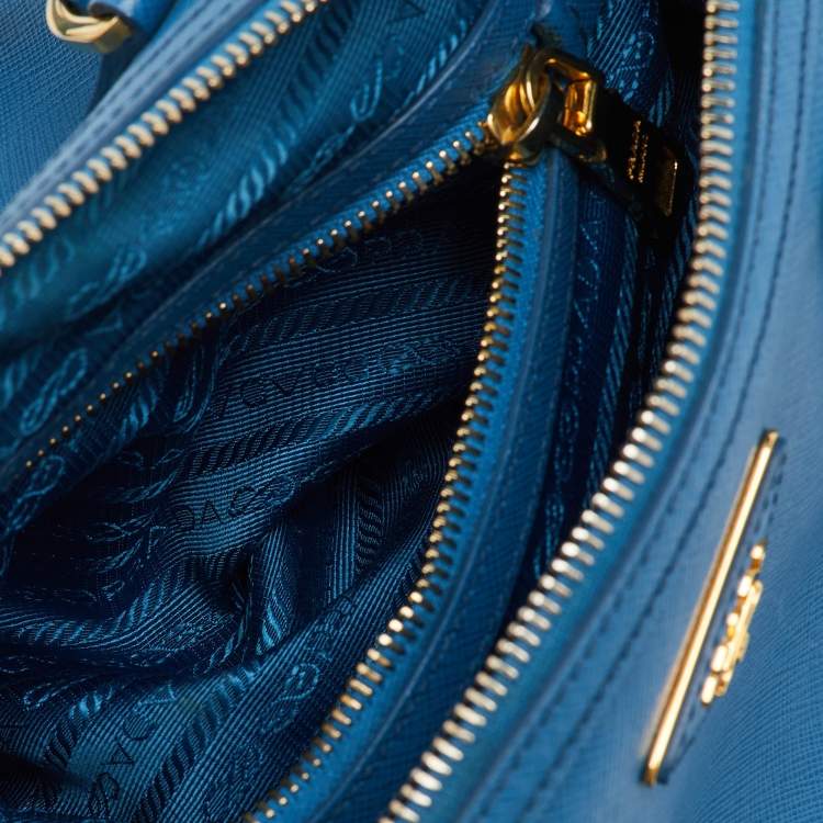 Pre Owned Prada Blue Saffiano Lux Leather Zip Boston Bag
