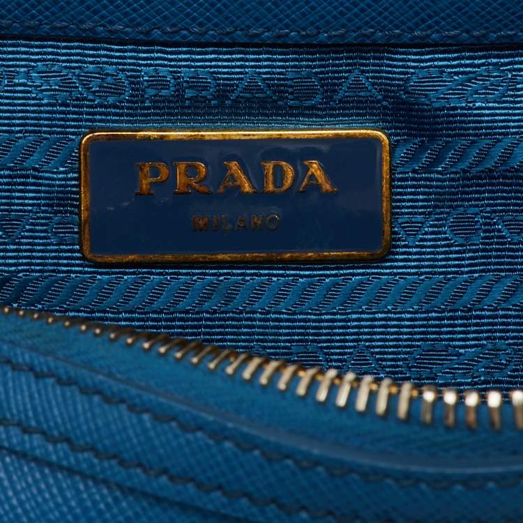 Pre Owned Prada Blue Saffiano Lux Leather Zip Boston Bag