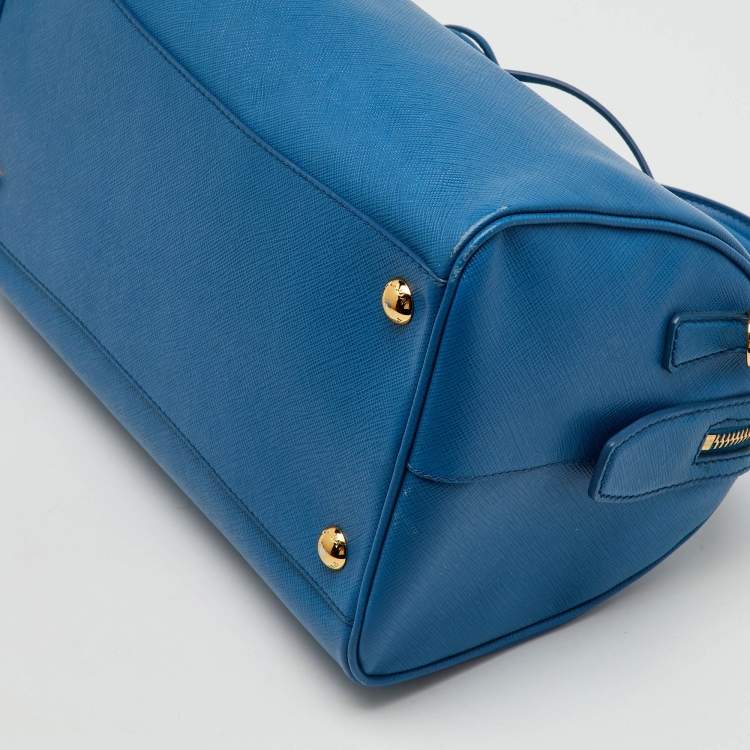 Pre Owned Prada Blue Saffiano Lux Leather Zip Boston Bag