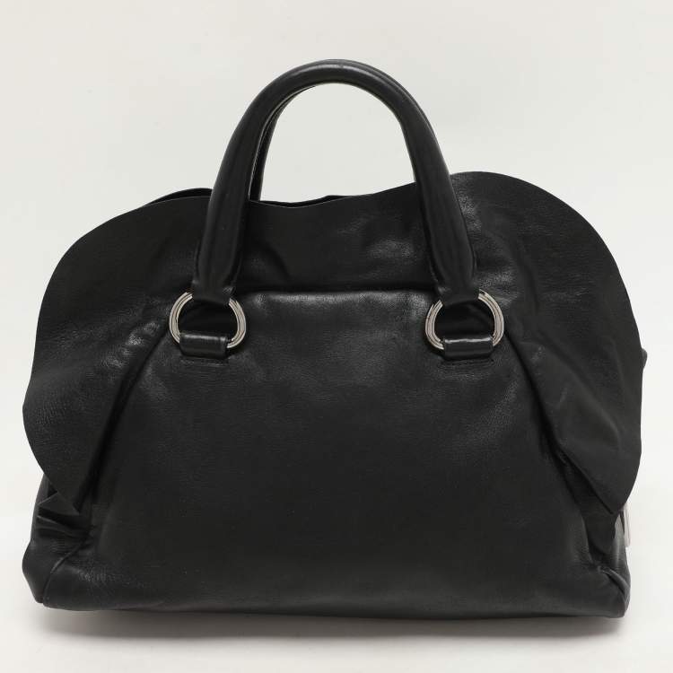 Pre Owned Prada Black Leather Ruffle Bauletto Satchel