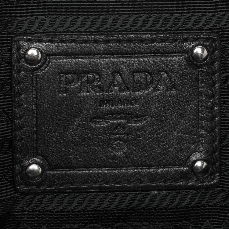 Pre Owned Prada Black Leather Ruffle Bauletto Satchel