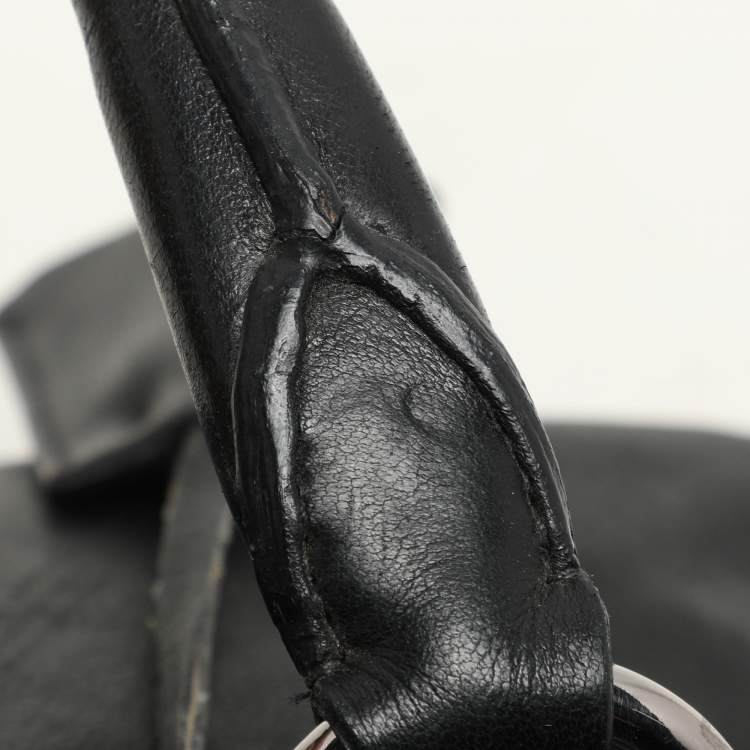 Pre Owned Prada Black Leather Ruffle Bauletto Satchel