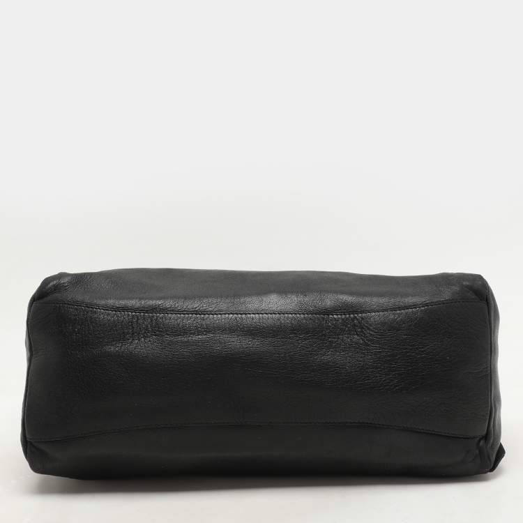 Pre Owned Prada Black Leather Ruffle Bauletto Satchel