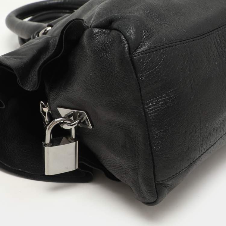 Pre Owned Prada Black Leather Ruffle Bauletto Satchel