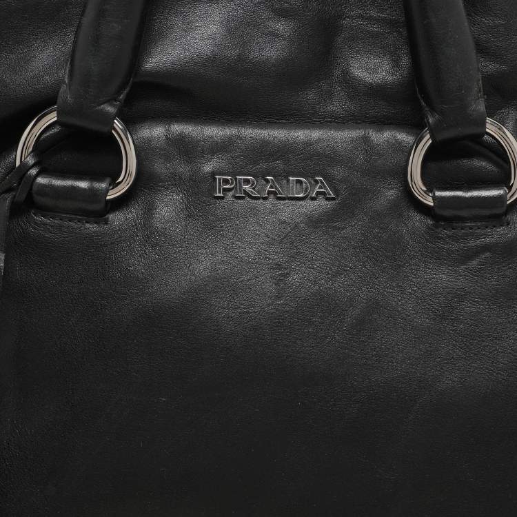 Pre Owned Prada Black Leather Ruffle Bauletto Satchel