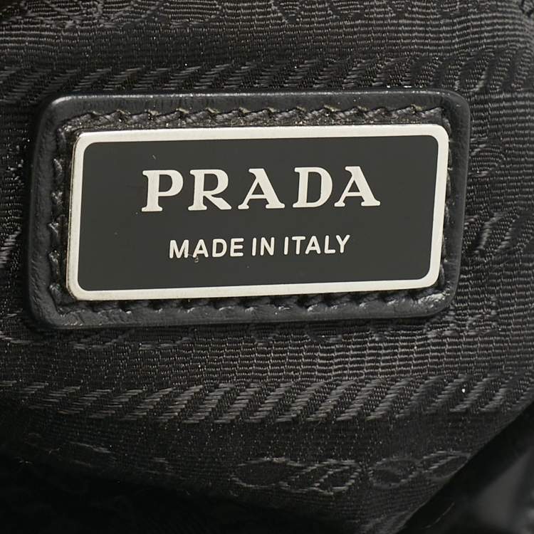 Pre Owned Prada Black Vitello Daino Leather Logo Embossed Tote