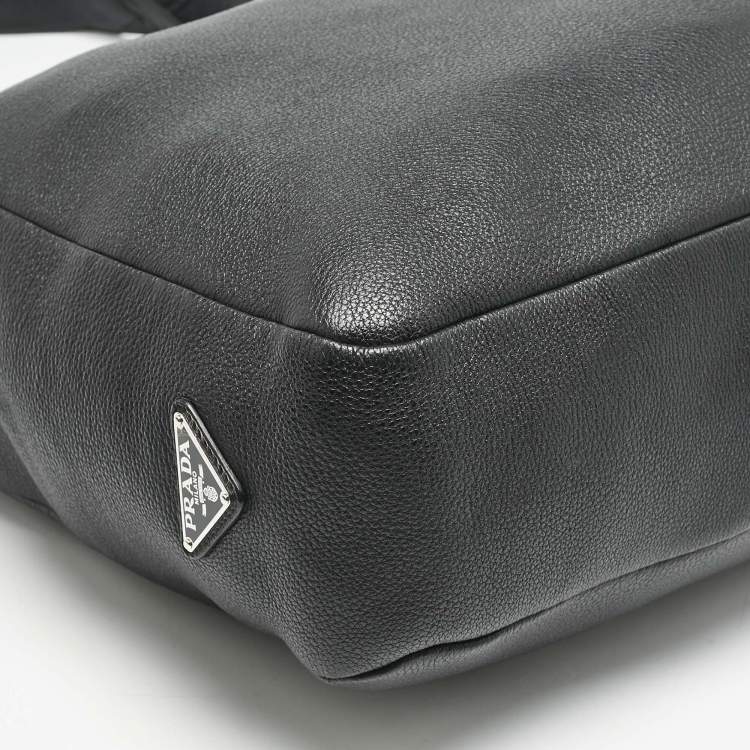 Pre Owned Prada Black Vitello Daino Leather Logo Embossed Tote