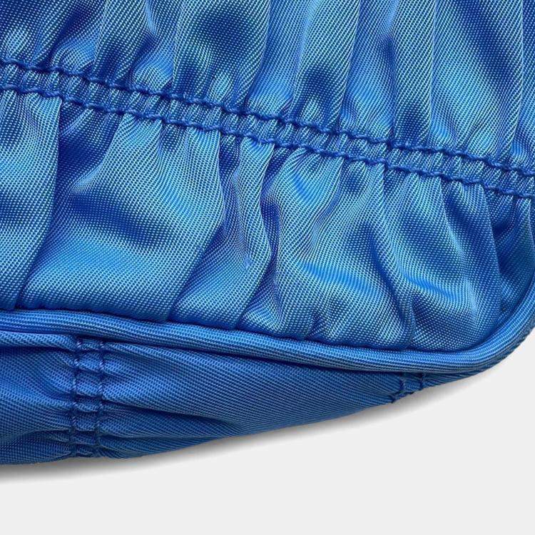 Pre Owned Prada  Light Blue Nylon Gathered One Shoulder Bag