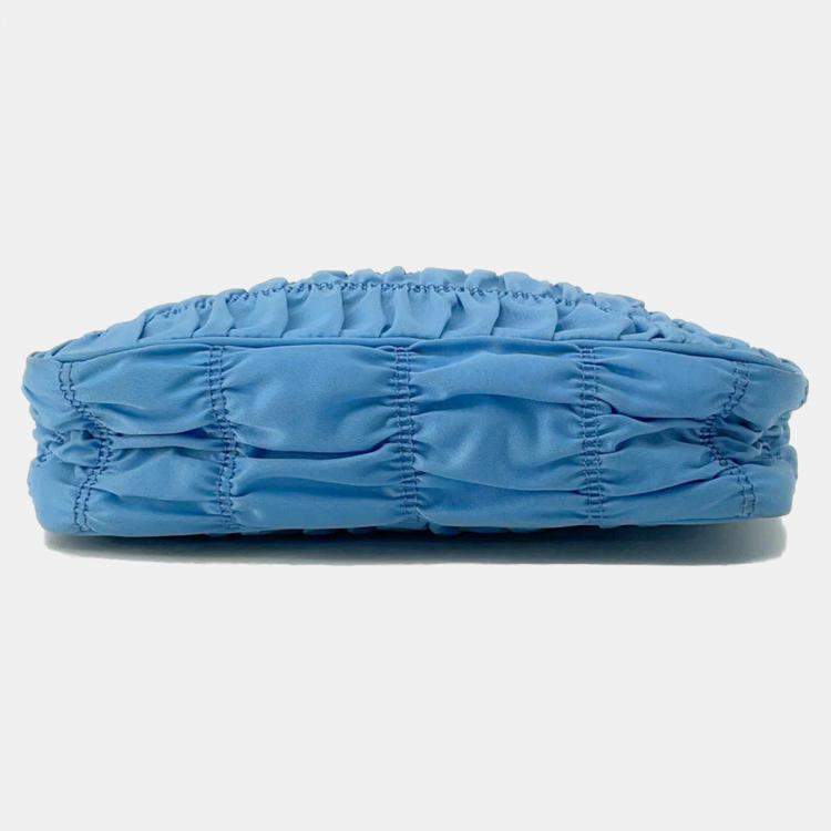 Pre Owned Prada  Light Blue Nylon Gathered One Shoulder Bag