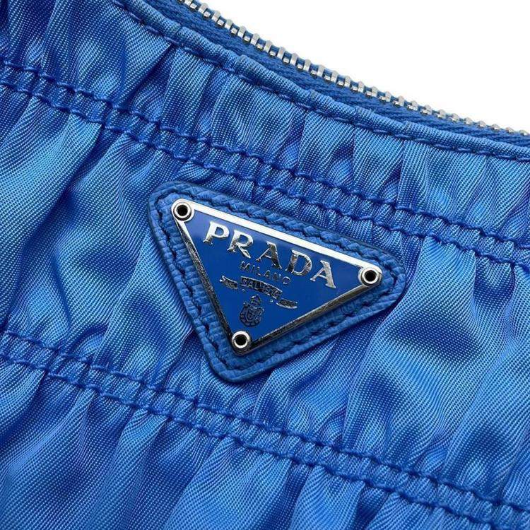Pre Owned Prada  Light Blue Nylon Gathered One Shoulder Bag