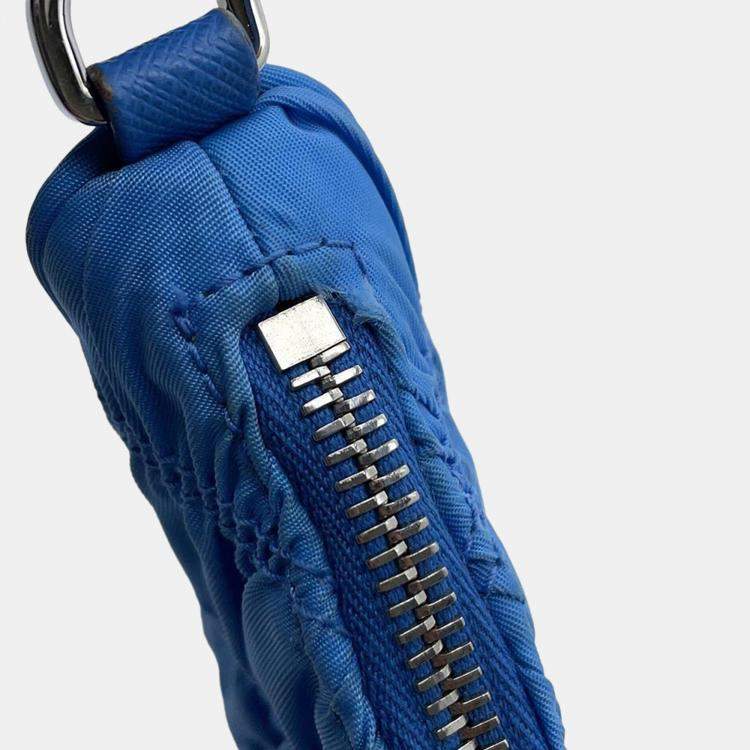 Pre Owned Prada  Light Blue Nylon Gathered One Shoulder Bag