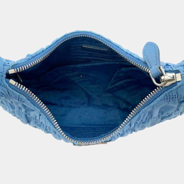 Pre Owned Prada  Light Blue Nylon Gathered One Shoulder Bag