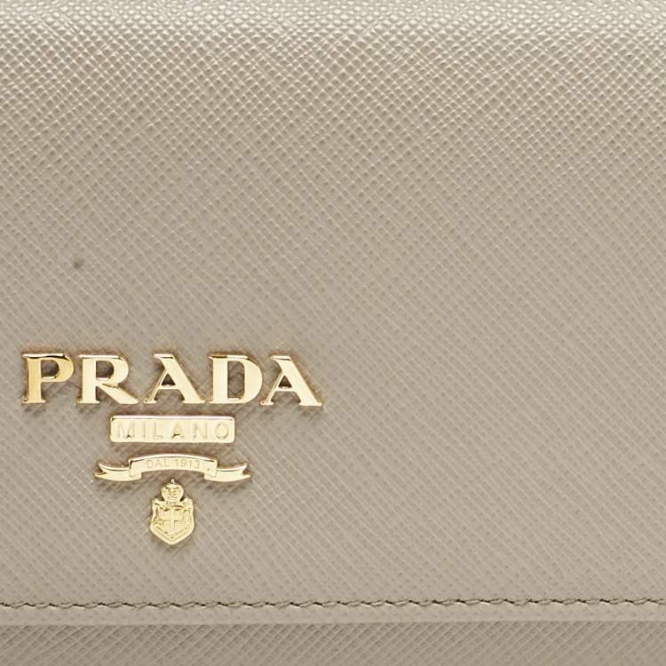 Pre Owned Prada Grey Leather Logo Flap Continental Wallet