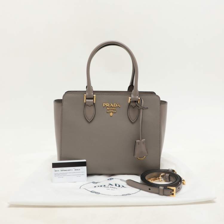 Pre Owned Prada Grey Saffiano Leather Top Zip Satchel