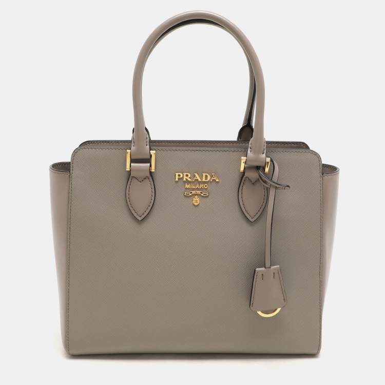 Pre Owned Prada Grey Saffiano Leather Top Zip Satchel