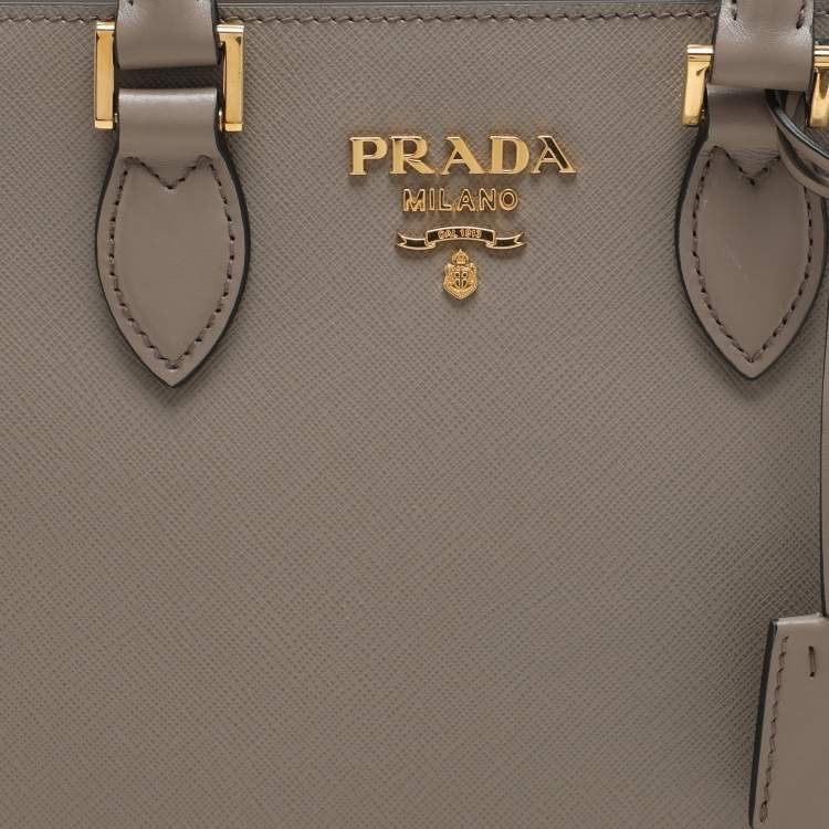 Pre Owned Prada Grey Saffiano Leather Top Zip Satchel