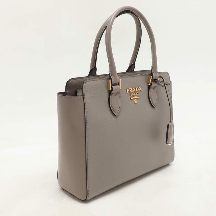 Pre Owned Prada Grey Saffiano Leather Top Zip Satchel