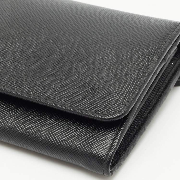 Pre Owned Prada Black Saffiano Leather Flap Continental Wallet