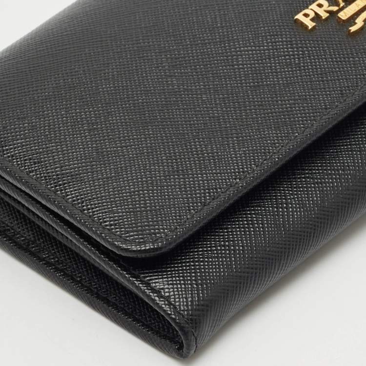 Pre Owned Prada Black Saffiano Leather Flap Continental Wallet