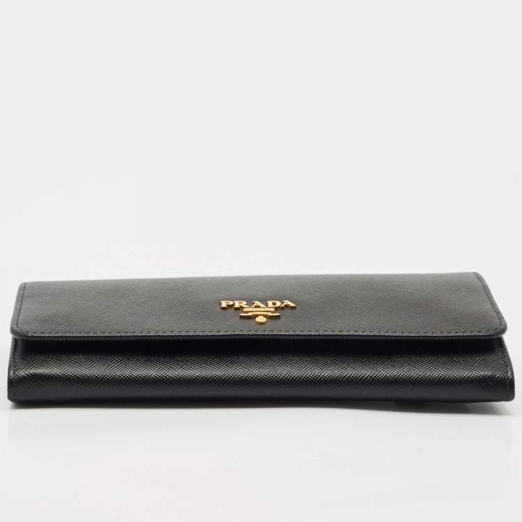 Pre Owned Prada Black Saffiano Leather Flap Continental Wallet