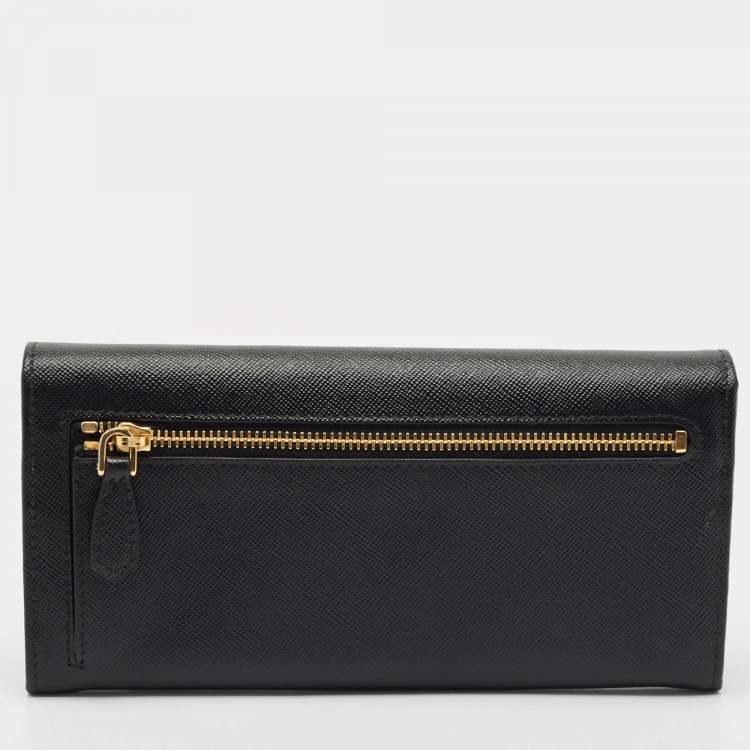 Pre Owned Prada Black Saffiano Leather Flap Continental Wallet