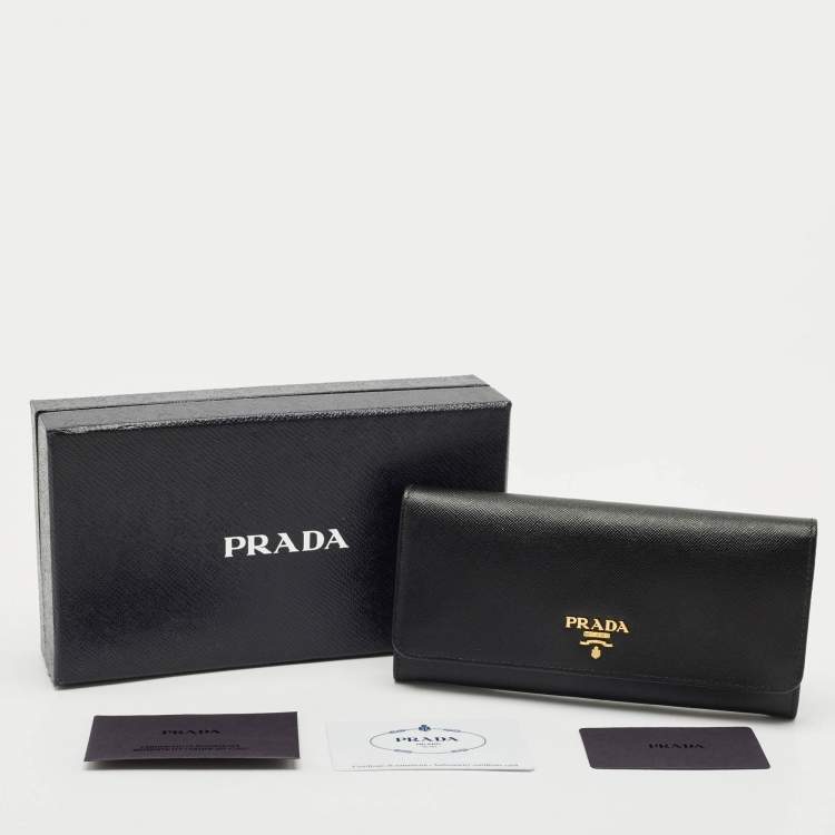 Pre Owned Prada Black Saffiano Leather Flap Continental Wallet