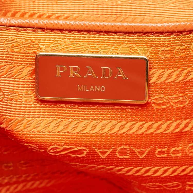 Pre Owned Prada Orange Saffino Lux Leather Medium Double Zip Tote