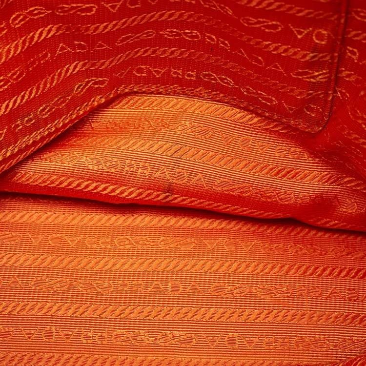 Pre Owned Prada Orange Saffino Lux Leather Medium Double Zip Tote