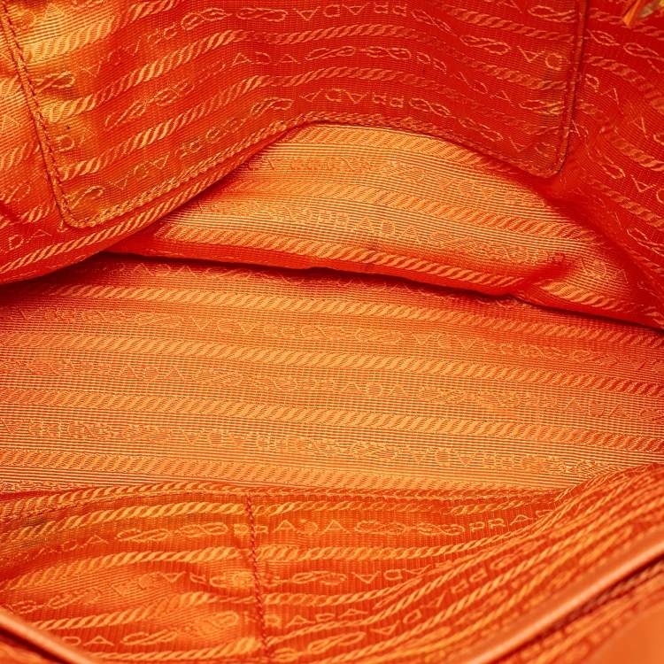 Pre Owned Prada Orange Saffino Lux Leather Medium Double Zip Tote