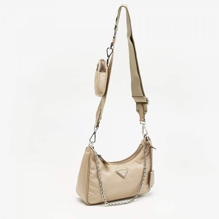 Pre Owned Prada Beige Nylon and Saffiano Leather Re-Edition 2005 Shoulder Bag