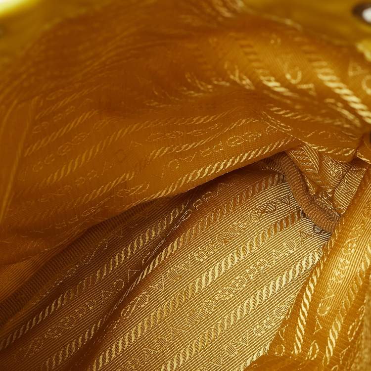 Pre Owned Prada Yellow Leather and Nylon Drawstring Bucket Bag