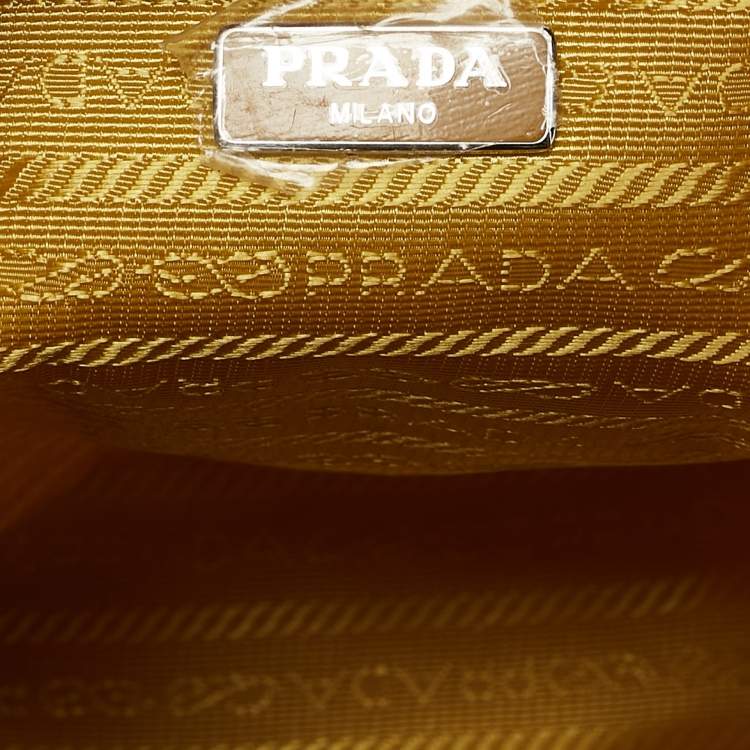 Pre Owned Prada Yellow Leather and Nylon Drawstring Bucket Bag
