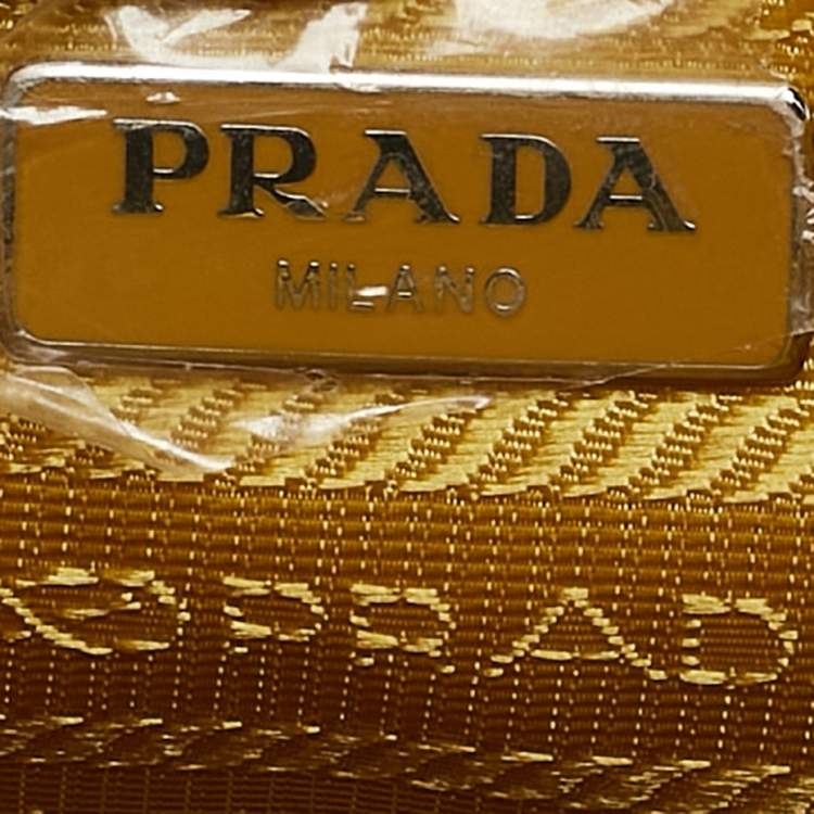Pre Owned Prada Yellow Leather and Nylon Drawstring Bucket Bag