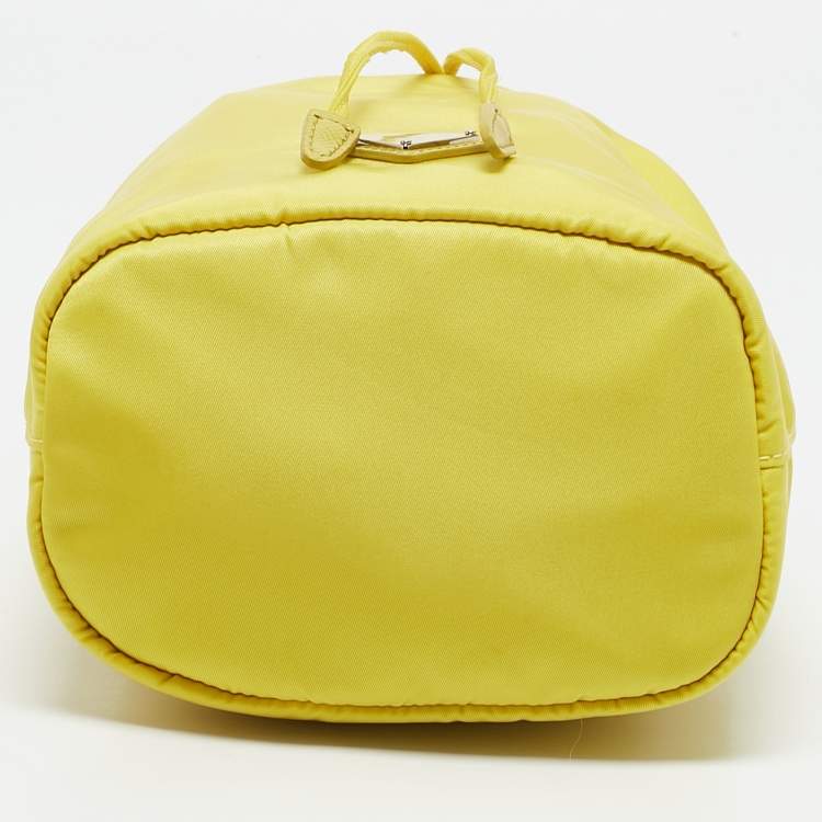Pre Owned Prada Yellow Leather and Nylon Drawstring Bucket Bag