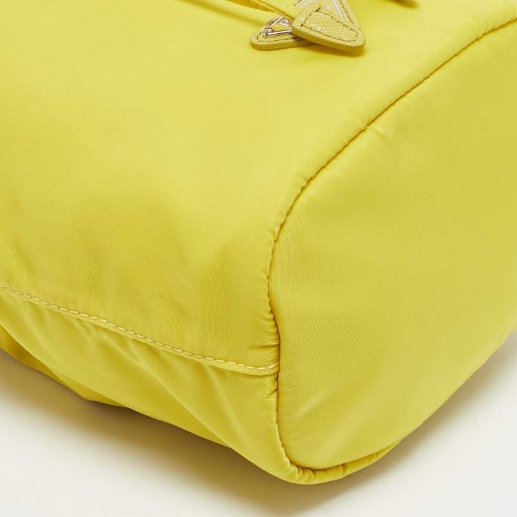 Pre Owned Prada Yellow Leather and Nylon Drawstring Bucket Bag