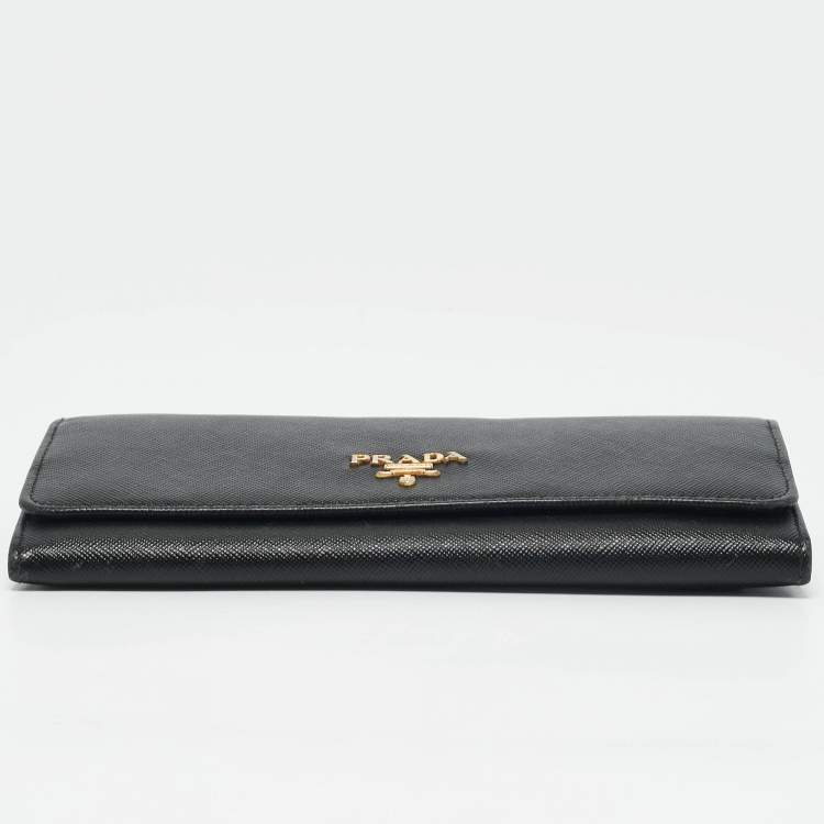 Pre Owned Prada Black Saffiano Leather Flap Continental Wallet