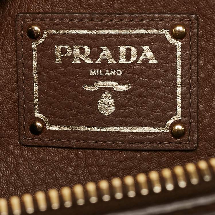Pre Owned Prada Brown Vitello Daino Leather Double Zip Tote