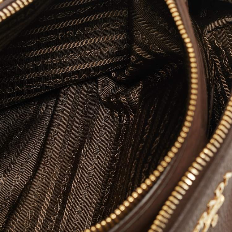 Pre Owned Prada Brown Vitello Daino Leather Double Zip Tote