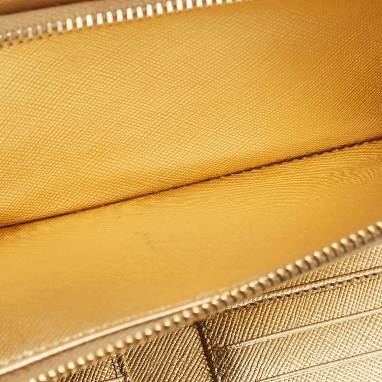 Pre Owned Prada Gold Saffiano Lux Leather Bifold Wallet Organizer
