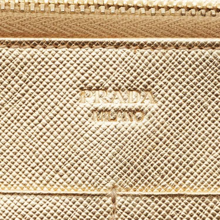 Pre Owned Prada Gold Saffiano Lux Leather Bifold Wallet Organizer