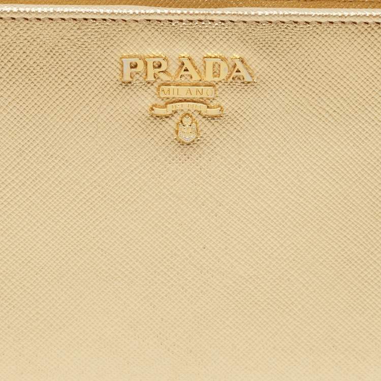 Pre Owned Prada Gold Saffiano Lux Leather Bifold Wallet Organizer