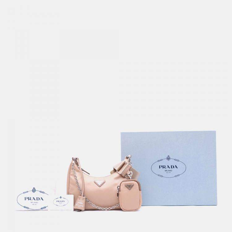Pre Owned Prada Beige Tessuto Re Edition 2005 Satchel