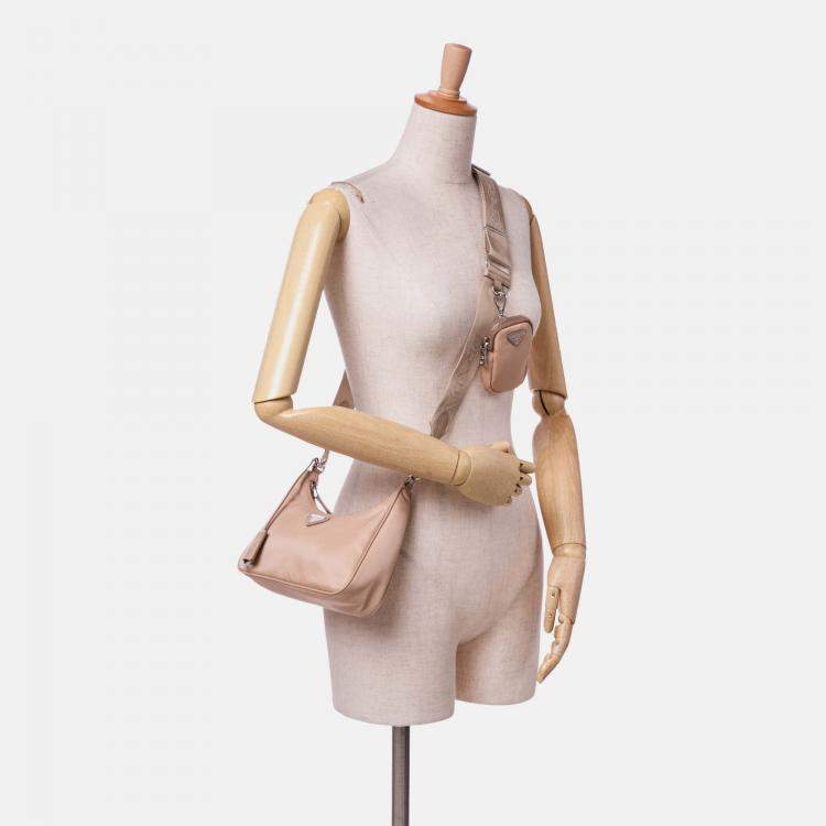 Pre Owned Prada Beige Tessuto Re Edition 2005 Satchel