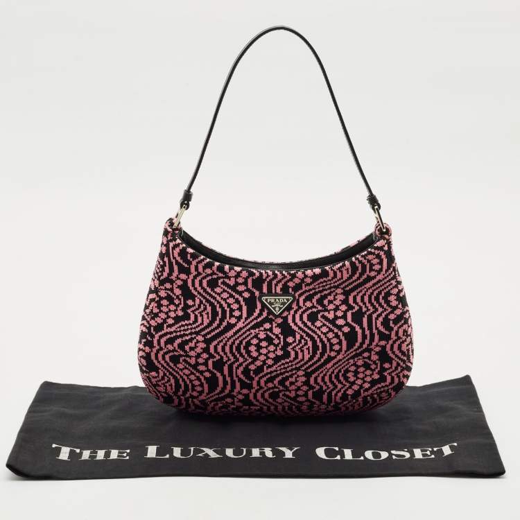 Pre Owned Prada Black/Fuchsia Maglia Jacquard Fabric Cleo Hobo
