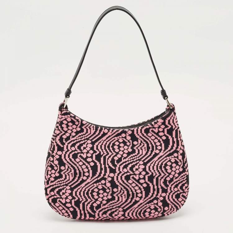 Pre Owned Prada Black/Fuchsia Maglia Jacquard Fabric Cleo Hobo