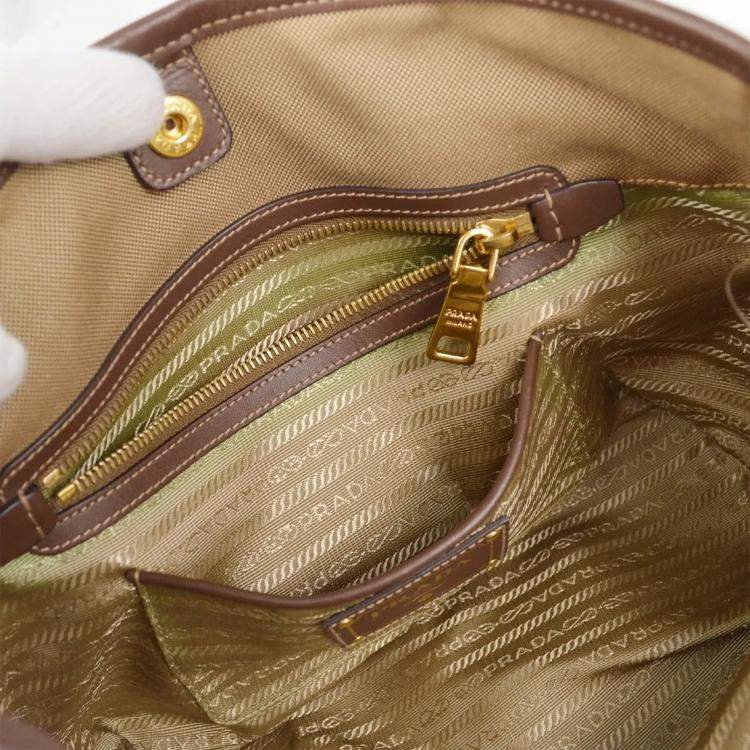 Pre Owned Prada Brown Logo Jacquard 2way Tote Handbag