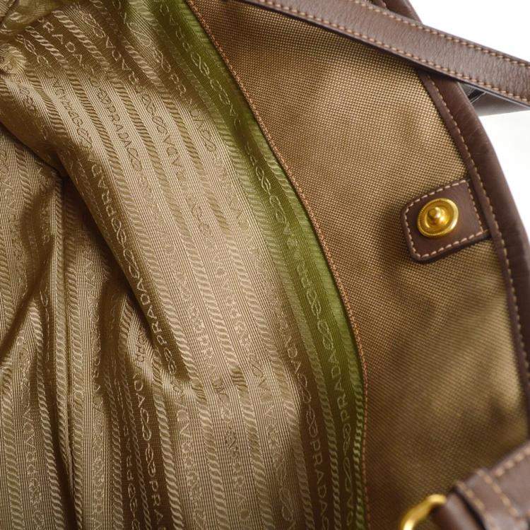 Pre Owned Prada Brown Logo Jacquard 2way Tote Handbag