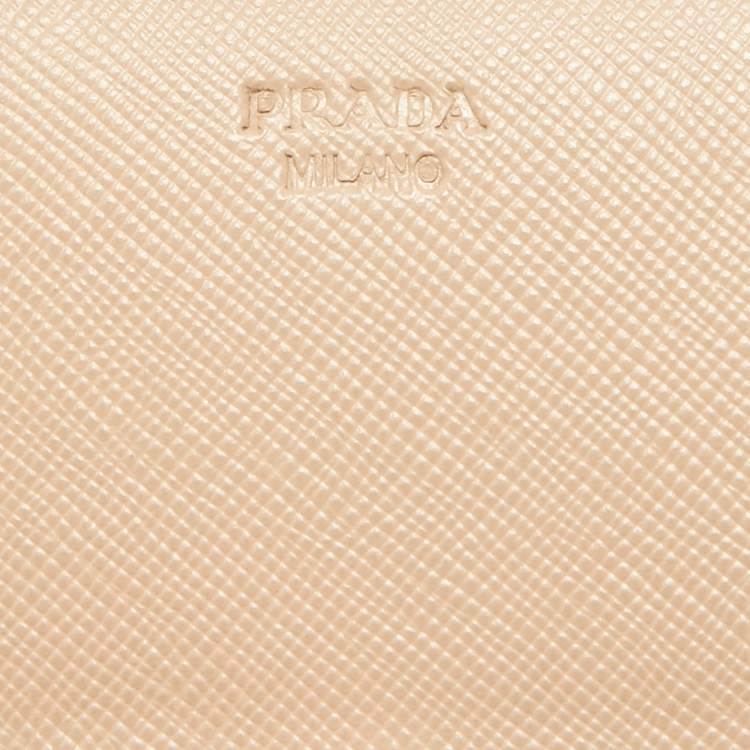Pre Owned Prada Beige Saffiano Metal Leather Logo Flap Continental Wallet