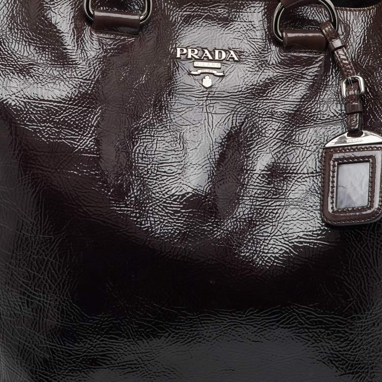 Pre Owned Prada Taupe Brown/Black Patent Leather Fumo Sfumata Ombre Shopper Tote
